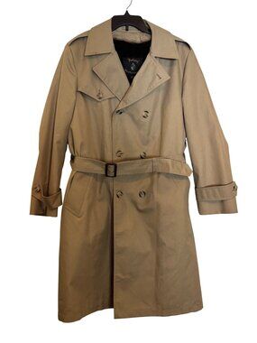 vintage Mens Botany Weathertopper Beige Double-Breasted Trench Coat 42R